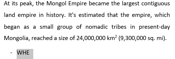 Size of the Mongol Empire