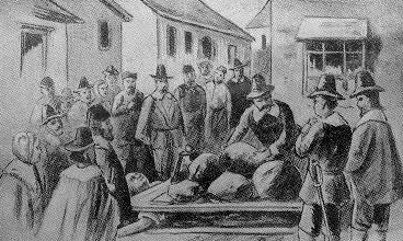 Execution of Giles Corey during the Salem Witch Trials
